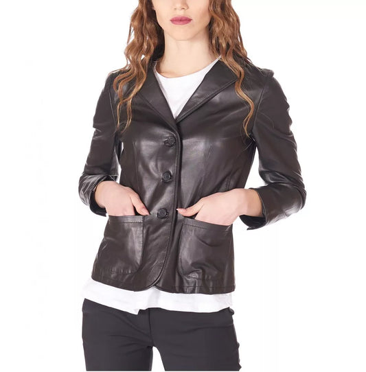 Women  Leather Blazer  Vintage Size Suede Coat Black