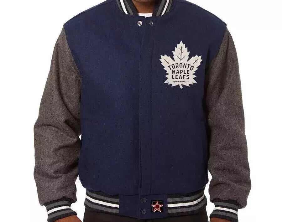 Toronto Maple Leafs Varsity Jacket Embroidered Wool – Navy & Gray