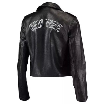 Biker NY Yankees Black Leather Jacket Genuine Soft Sheepskin