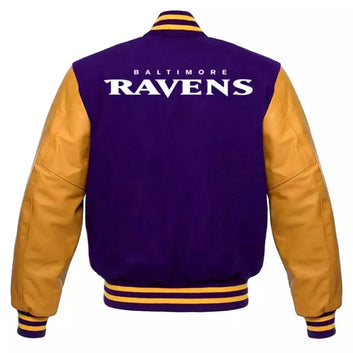 Lettermen Baltimore Ravens Blue Wool & Yellow Genuine Leather Sleeves Varsity Jacket