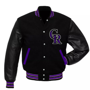 Men Letterman Colorado Rockies Black Varsity Jacket - MLB