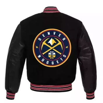 Men Letterman Denver Nuggets Black Wool and Genuine Leather Sleeves varsity jacket - NBA