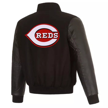 Men Letterman Cincinnati Reds Black Varsity Jacket - MLB