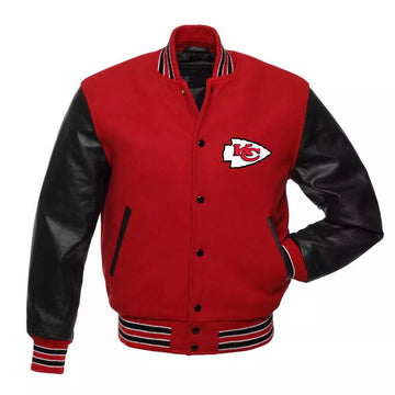 Kansas City Chiefs Varsity Jacket Wool and Genuine Leather Sleeves - NFL
