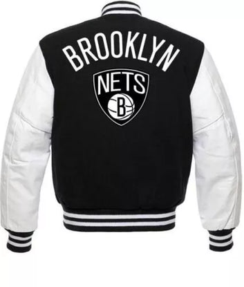 Letterman Brooklyn Nets NBA Varsity Jacket Black and White