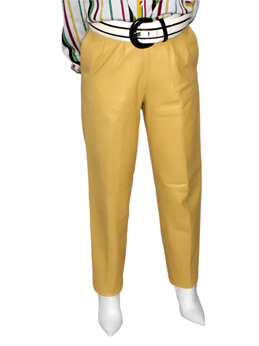 Women Leather Pants Yellow SOFT Lambskin Vintage