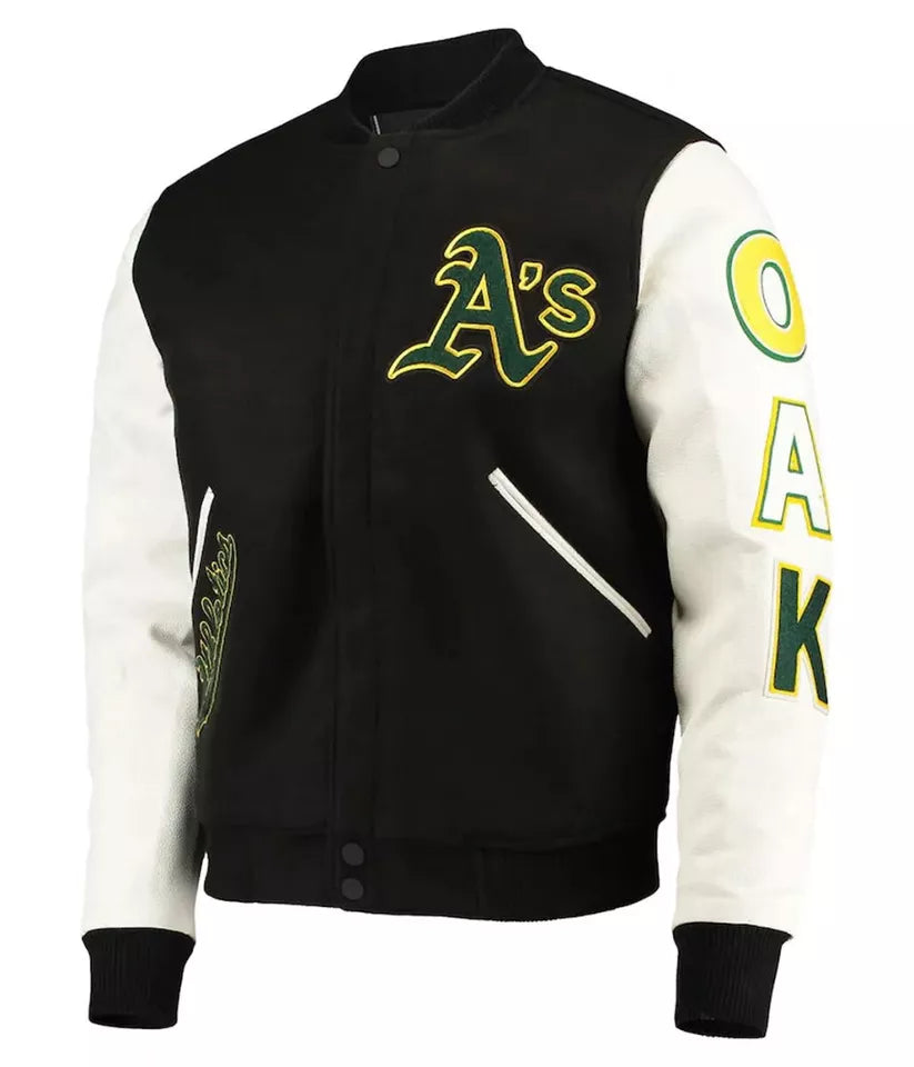 Letterman Oakland Athletics Black and White Varsity Jacket - MLB