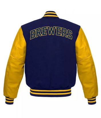 Men Letterman Milwaukee Brewers Blue and Yellow Varsity Jacket - MLB