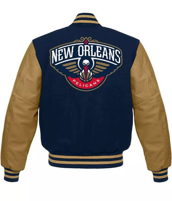 Letterman New Orleans Pelicans Glorious blue and brown Varsity Jacket - NBA