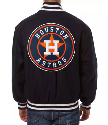 Men Houston Astros logo Letterman Wool varsity jacket  Black - MLB