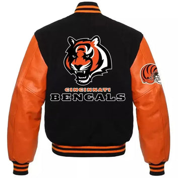 Men Letterman Cincinnati Bengals Black and Orange Varsity Jacket - NFL