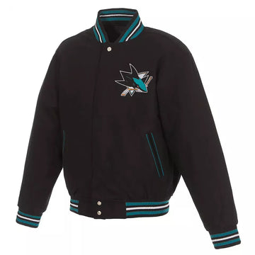 Letterman San Jose Sharks Black-All Wool Varsity Jacket - NHL