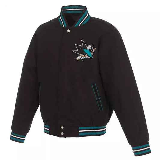 Letterman San Jose Sharks Black-All Wool Varsity Jacket - NHL