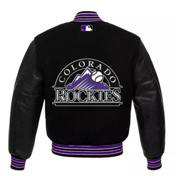 Men Letterman Colorado Rockies Black Varsity Jacket - MLB