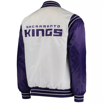 Sacramento Kings White Satin Letterman Varsity Jacket - NBA