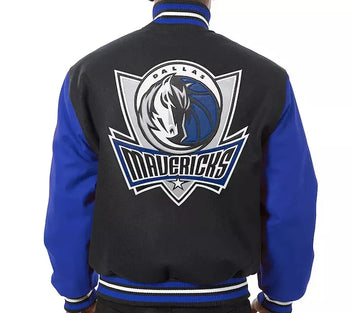 Men Letterman Dallas Mavericks Black and Blue All Wool Varsity Jacket - NBA