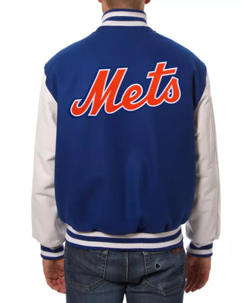 Men Letterman New York Mets Blue and White Varsity Jacket Baseball - MLB