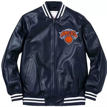 Letterman New York Knicks Navy blue Genuine Sheep Leather Varsity Jacket - NBA