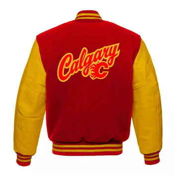 Letterman Calgary Flames Red and Yellow Varsity Jacket - NHL