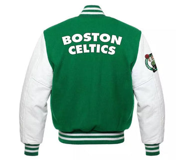 Letterman Boston Celtics Varsity Jacket - White & Green - Sheep Leather Sleeves green and white - NBA