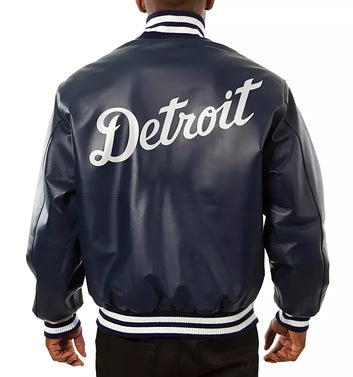Men Letterman Detroit Tigers Logo Varsity Jacket Genuine Sheep Leather Baseball-MLB