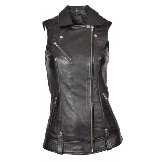 Leather Vest Women Jacket Motorcycle Size Biker Club Womens Gun Pockets Black