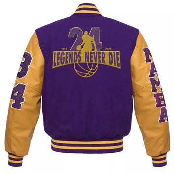 Men Letterman Los Angeles Lakers Kobe Bryant Mamba Purple and Yellow Varsity Jacket - NBA