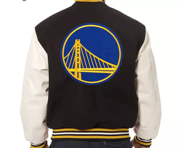 Men Letterman Golden State Warriors Black and White Varsity Jacket - NBA