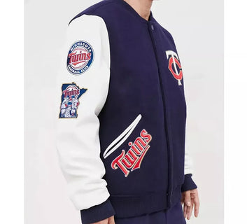 Men Letterman Minnesota Twins Navy and White Varsity Jacket - MLB