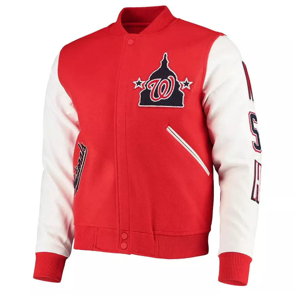 Letterman Washington Nationals Red and White Varsity Jacket - MLB