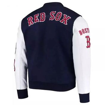 Boston Red Sox Letterman Varsity Jacket NAVY BLUE WOOL & WHITE LEATHER Sleeves