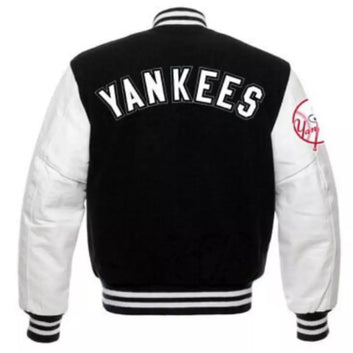 Men Letterman NY Yankees Inspired Black & White Varsity Jacket - MLB