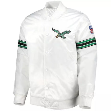 Philadelphia Eagles Full Snap White Satin Varsity Jacket Embroidery logos - NFL