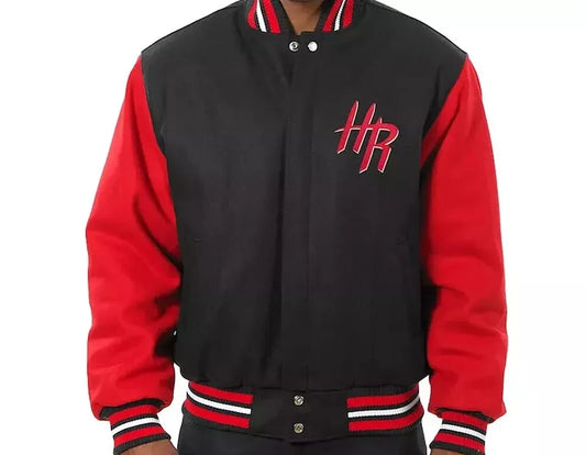 Men Houston Rockets Black and Red All Wool Lettermen Varsity Jacket - NBA