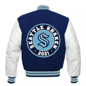 Letterman Seattle Kraken Blue and White Varsity Jacket - NHL