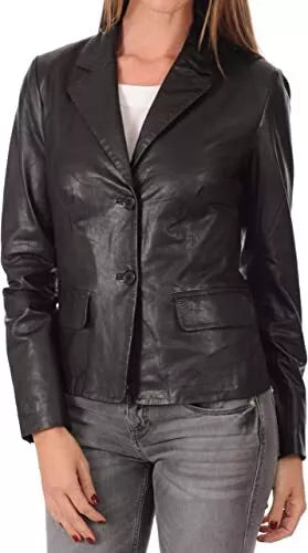 Black Leather Blazer Coat Jacket Women Lambskin Ladies Trench Biker