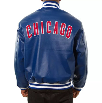 Men Chicago Cubs Letterman Varsity Jacket Blue Genuine Lambskin Leather Jacket - MLB
