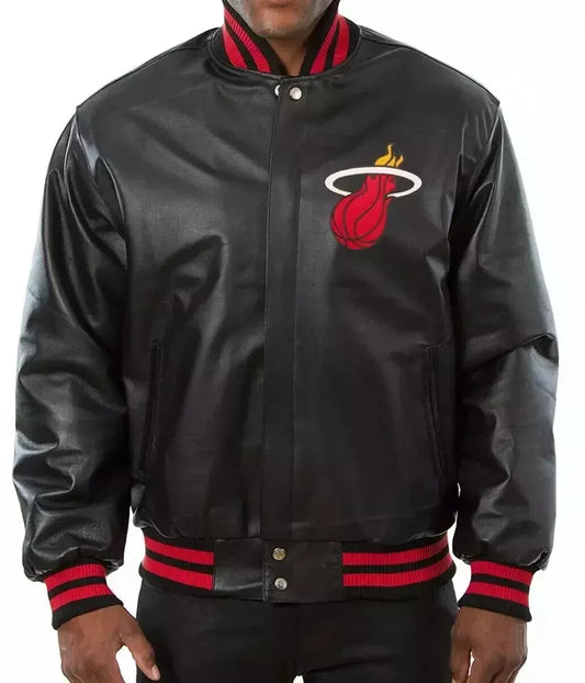Miami Heat Genuine Leather Letterman Varsity Jacket with Leather Patches – NBA Fan Gear