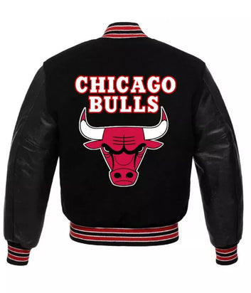 Chicago Bulls Black Varsity Jacket With Genuine Leather Sleeves black - NBA
