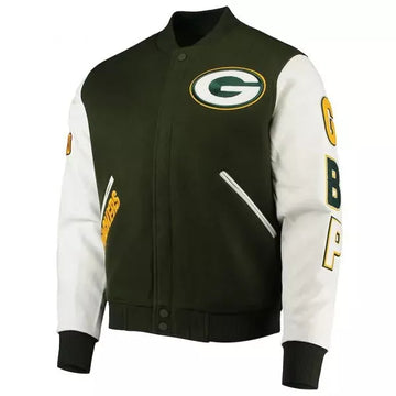 Men Letterman Green Bay Packers Green and White Varsity Jacket - NFL
