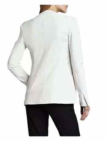 Women Leather Coat Blazer  White Women Fit Size Designer Biker