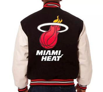 Men Letterman Miami Heat Black and White Varsity Jacket - NBA