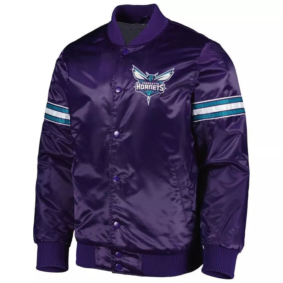 Charlotte Hornets Purple Satin Letterman Varsity Jacket - Basketball - NBA