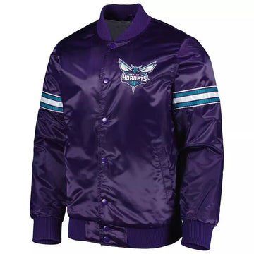 Charlotte Hornets Purple Satin Letterman Varsity Jacket - Basketball - NBA