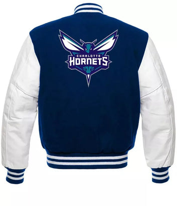 Letterman Charlotte Hornets Blue and White Varsity Jacket - NBA
