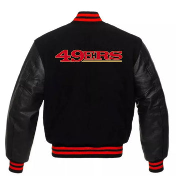 San Francisco 49ers NFL Varsity Jacket with Genuine Leather Sleeves black