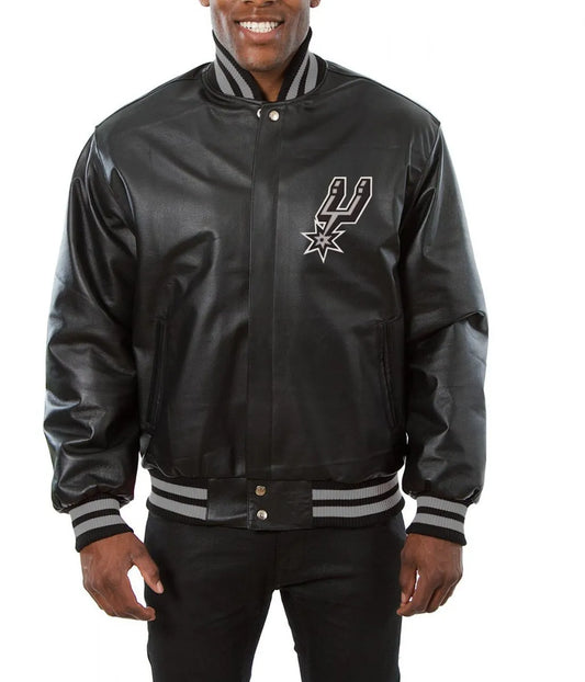 Men San Antonio Spurs Black Leather Varsity Jacket - NBA