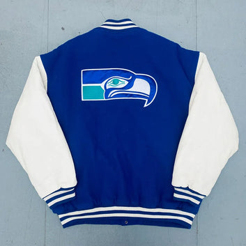 Men 1990’s Seattle Seahawks Royal and White Varsity Jacket - NFL