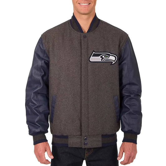 Men Seattle Seahawks Charcoal and Navy Varsity Jacket - NFL