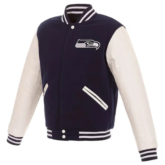 Men Seattle Seahawks Navy & White Varsity Jacket - NFL